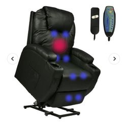 Electric Power Lift Leather Sofa Power Reclining Massage Chair for Elderly with Massage and Heat, Black