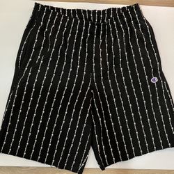 Champion All Over Script Logo Shorts Men's Deep Pocket Jersey Short L Black