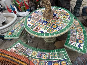 Mesa de cemento con Talavera 3 bancas