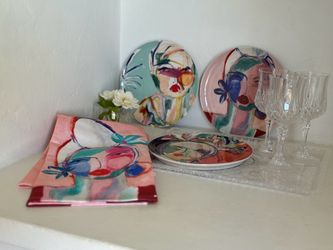 Anthropologie Leslie Weaver Plates + Crystal Entertaining Set