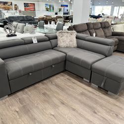 Pull Out Sleeper Sectional With Adjustable Headrest And Power