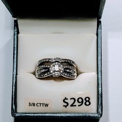 3/8 Carat T.W. Diamond Bridal set Sterling Silver sz7 