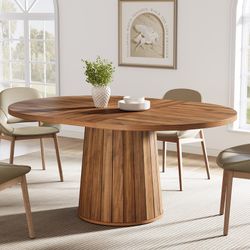 55" Dining Table, Oval Kitchen Dinner Table with Cylindrical Pedestal