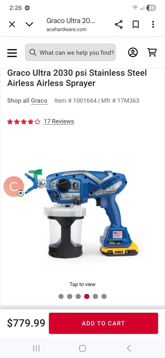 GRACO Handheld Paint Sprayer: Airless, Handheld, Pressure, 10 1/2 in Overall Ht, Battery, 20V AC