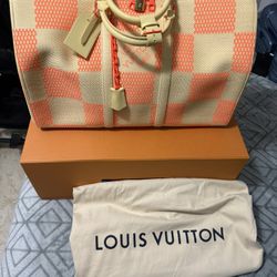 Louis Vuitton Keepall Bandouliere 50 Raffia Orange Beige Weekend Travel Bag