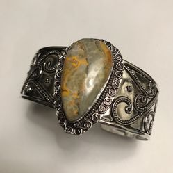 Bubble Bee Jasper 925 Sterling Silver Cuff Bracelet 