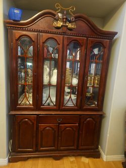 Cherry Wood China Cabinet Hutch