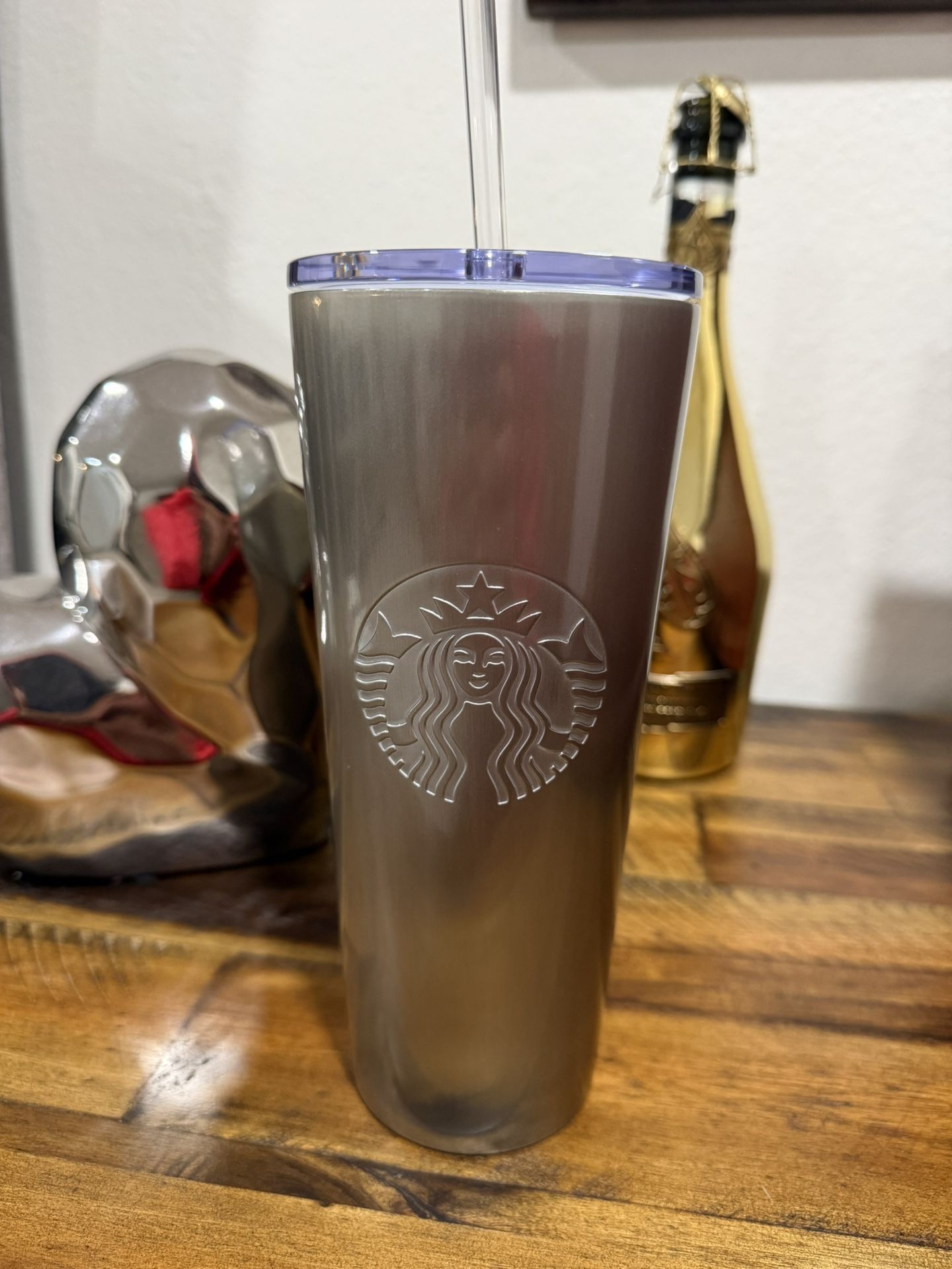 STARBUCKS Summer 2020 STAINLESS STEEL TUMBLER 24 oz SILVER SIREN Clear Lid VENTI