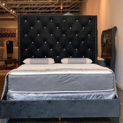 Brand New Black Queen Size 6foot Tall Bed Frame With New Mattress Set/Fast Delivery