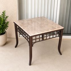 Beige Marble Brown Side Table Indoor Or Outdoor Heavy duty Cute Garden Boho