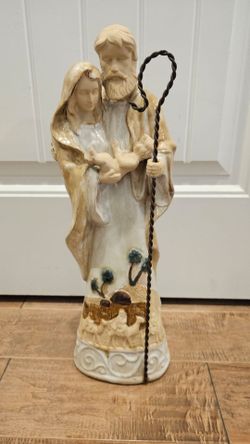 Vintage Hand-Painted Ceramic Holy Family Nativity Statue (Mold #402) – 1970s/1980s Mid-Century Style