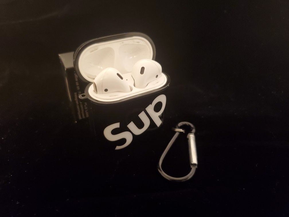 Black supreme case for airpods 1 and 2