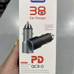 Car Charger 38W USB and USB-C Cord