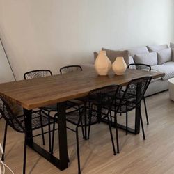 West Elm 74 inch dining table, natural dark bronze