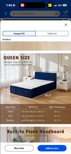 Queen Size Bed Frame with Plush Headboard