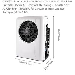 CNCEST 12v Air Conditioner RV Air Conditioner Kit Truck Bus Universal Electric A/C Unit for Cab Cooling - Portable Split AC with High 12000BTU for Car