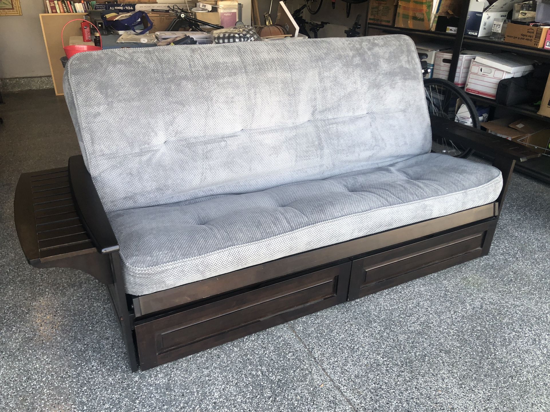 Futon With Tray Arms And Storage Drawers 