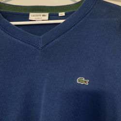 Lacoste Men's V-Neck Pullover Sweater Cotton, Blue, Size 6 (XL)