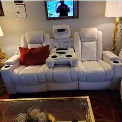 C1HT1_  Power Reclining White or Black Home Theater Sofa and Loveseat * P a y  E a s i l y