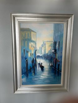 Art canvas Hand‑Painted Gondola Scene  Certificate Included