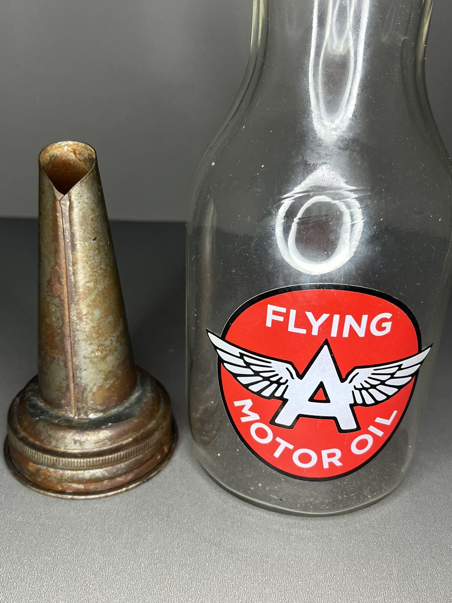 Collectible One Quart Flying A Oil Jar & Original Master Spout
