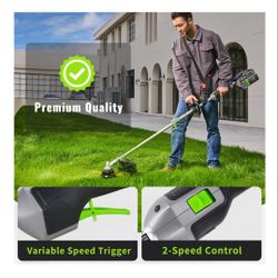 60V Lithium Ion Cordless String Trimmer, 17 Inch Two Speed Brushless String Trimmer with 5.0Ah Battery and Charger