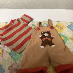 Vintage Cabbage Patch Kids Teddy Bear Overalls And Matching Shirt Harder To Find Color