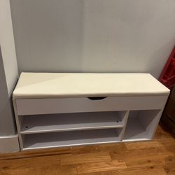 White Shoe Storage Bench with Cushion 