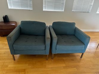 Pair of Blu Dot Navy Mid-Century Modern Style Armchairs