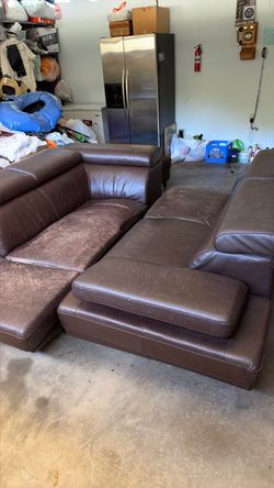Brown leather sectional 115” long