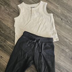 H&M Drk Grey Joggers/Old Navy Button Tank Beige Sz 12M