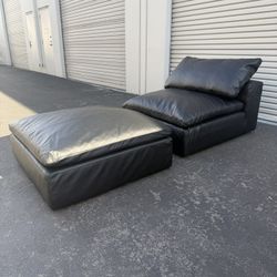 Restoration Hardware Leather Chair And Ottoman 