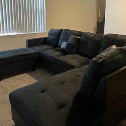 Black Microfiber Sectional Couch And Ottoman