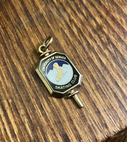 Vintage University of Denver Skating Club Key Charm Gold Filled Enamel 1950s