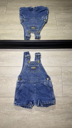 Vintage 1990s Oshkosh B’Gosh Dark Denim Shortalls With Pockets & Paper Tag