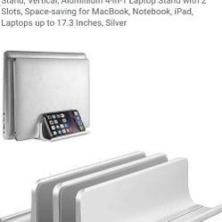 Adjustable Laptop Stand, Vertical, Aluminium 4-in-1 Laptop Stand with 2 Slots, Space-saving for MacBook, Notebook, iPad