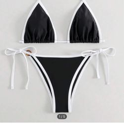SHEIN Black and White Classic Triangle Bikini
