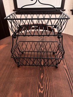 Black Metal Wire 2-Tier Basket Stand