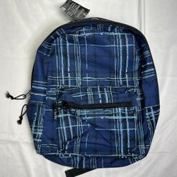 Backpack Blue and Black Plaid Headphone MP3 Port  17" New