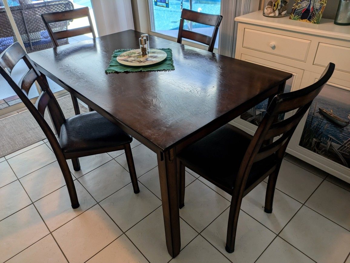 Available Small Kitchen Table With 4 Wooden Chairs, Espresso Color