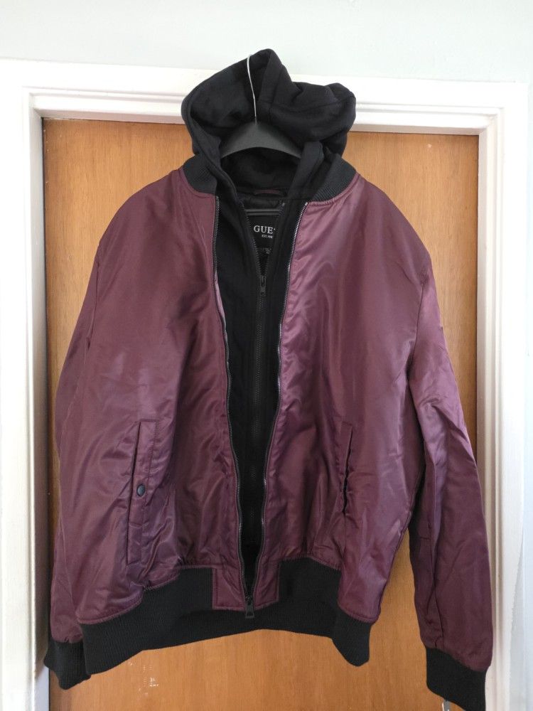 Men's Burgundy Bomber Jacket Xl Guess