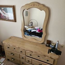 Set Two Night Stands One Dresser One Larger Dresser With Mirror Good Condition 