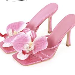 Pink Orchid Heels Leather - Flower Heels Size 10.5 11