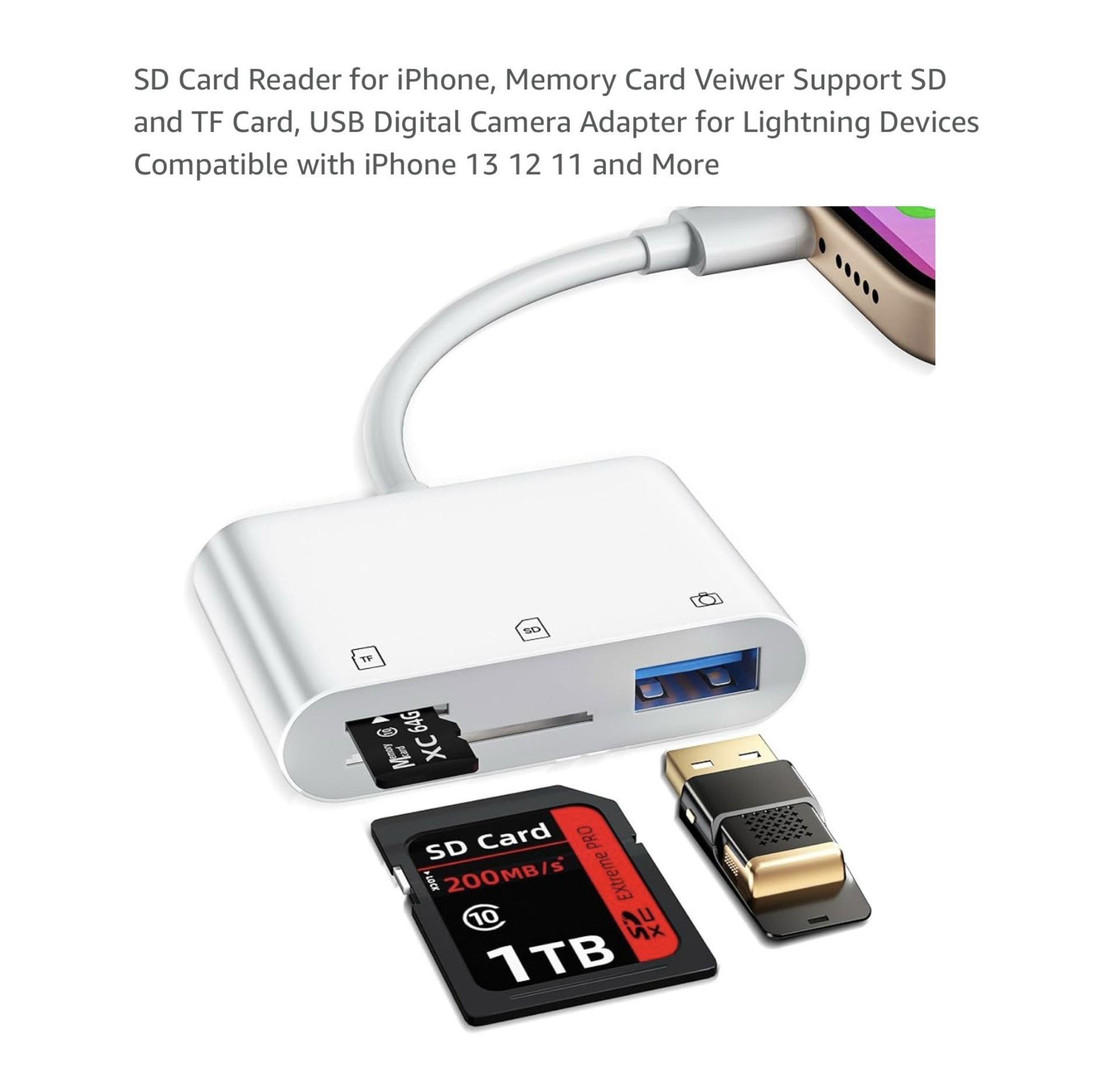 Brand new SD Card Reader for iPhone, Memory Card Veiwer Support SD and TF Card, USB Digital Camera Adapter for Lightning Devices Compatible with iPhon