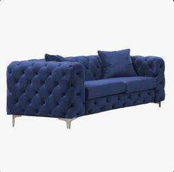 Contemporary Blue Velvet Sofa & Loveseat – 2-Piece Set