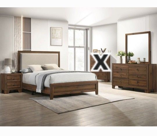 4PC QUEEN BEDROOM SET, INCLUDED BED ONE NIGHTSTAND, DRESSER AND MIRROR 