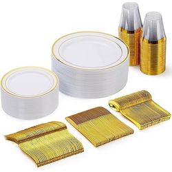 Goodluck 150 Pieces Gold Disposable Dinnerware Set
