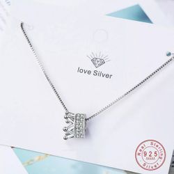 Sterling silver crown charm necklace
