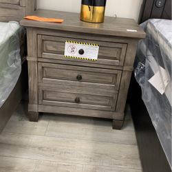 Brown Gray Nightstand With USB Ports