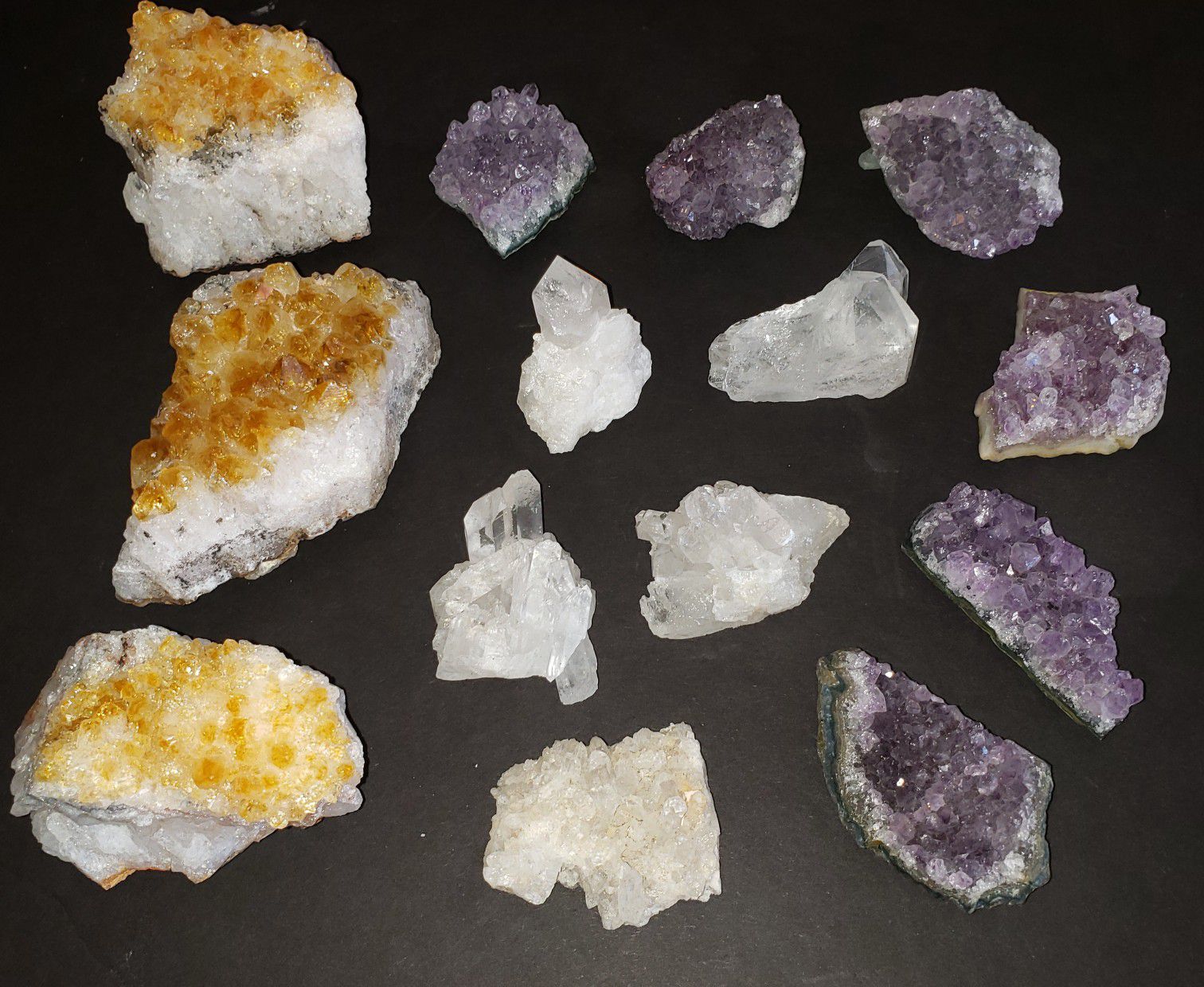 14pc Natural Crystal Gemstone Points Clusters Citrine Amethyst & Crystal Quartz